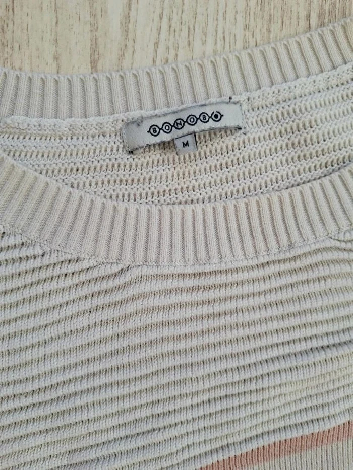 Blusa/suéter de mujer a rayas blanco/dorado/rosa/burdeos/negro Bonobo Estilo marinero chic - Talla M – photo 7
